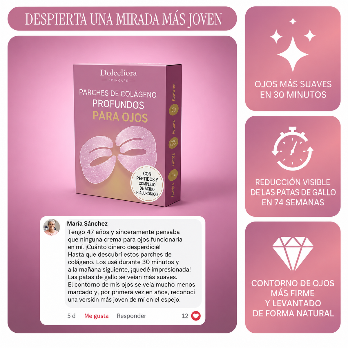 Mascarilla de colágeno y péptidos para el contorno de ojos